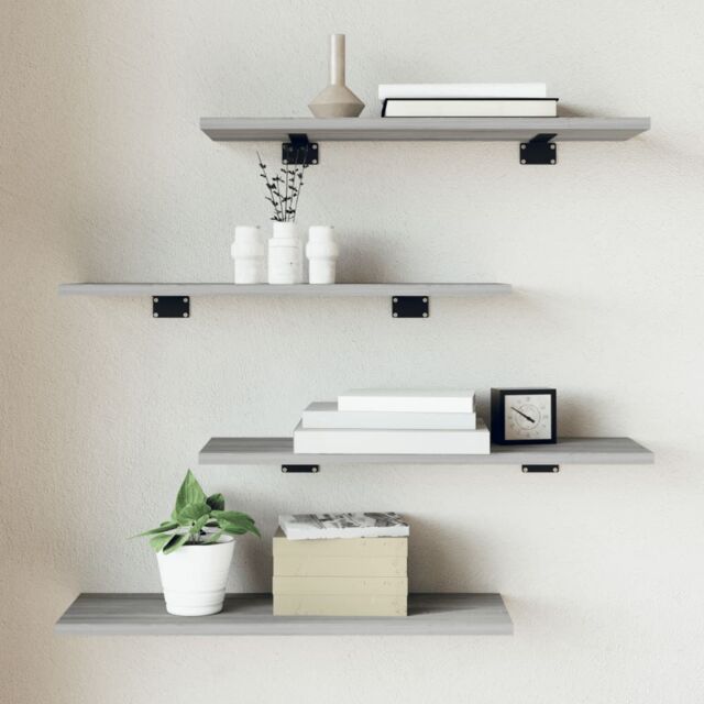 Berkfield Home Wall Shelves 4 pcs Grey Sonoma 60x20x1.5 cm Engineered Wood - image 1
