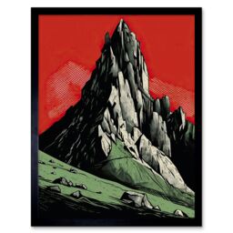 "Artery8 Wall Art Print Tryfan Mountain Peak Bold Linocut Art Framed in Black - Size: W12"" x H16""" - thumbnail 1