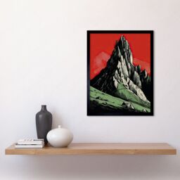 "Artery8 Wall Art Print Tryfan Mountain Peak Bold Linocut Art Framed in Black - Size: W12"" x H16""" - thumbnail 2