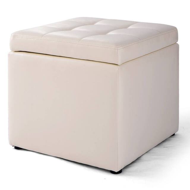 Costway Faux Leather Storage Ottoman Cube Pouffe Storage Toy Box Padded Foot Stool in Beige - image 1