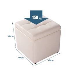 Costway Faux Leather Storage Ottoman Cube Pouffe Storage Toy Box Padded Foot Stool in Beige - thumbnail 5