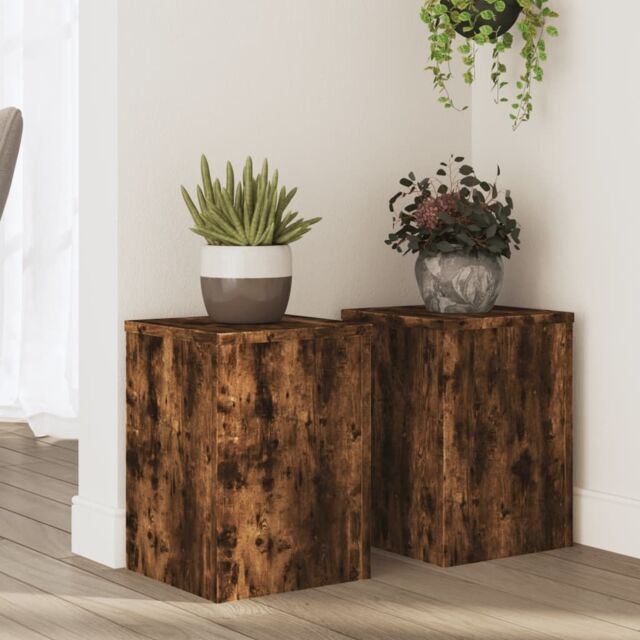 Berkfield Home Plant Stands 2 pcs Smoked Oak 25x25x35 cm Engineered Wood in Brown - Size: 25 x 25 x 35 cm - image 1