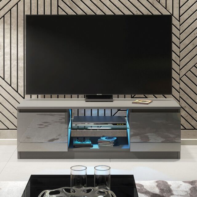 Creative Furniture Aura TV Unit 120cm - A Compact & Contemporary Cabinet with Gloss Doors & LED Lights in Dark Grey - image 1