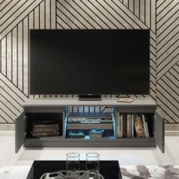 Creative Furniture Aura TV Unit 120cm - A Compact & Contemporary Cabinet with Gloss Doors & LED Lights in Dark Grey - thumbnail 2
