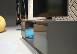 Creative Furniture Aura TV Unit 120cm - A Compact & Contemporary Cabinet with Gloss Doors & LED Lights in Dark Grey - thumbnail 4