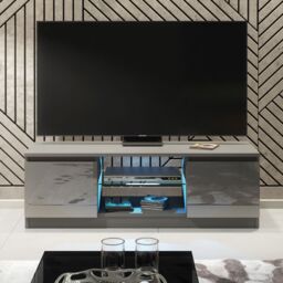Creative Furniture Aura TV Unit 120cm - A Compact & Contemporary Cabinet with Gloss Doors & LED Lights in Dark Grey