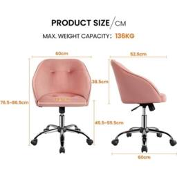 Kelvenix Pink Velvet Desk Chair Vanity Chair Swivel Chair Adjustable Height - thumbnail 5