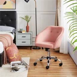 Kelvenix Pink Velvet Desk Chair Vanity Chair Swivel Chair Adjustable Height - thumbnail 3