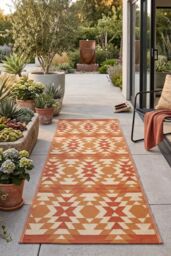 Homescapes Luxury Outdoor Rug Waterproof Reversible for Garden, Orange Anya Aztec - Size: 75 cm x 200 cm - thumbnail 8