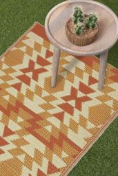 Homescapes Luxury Outdoor Rug Waterproof Reversible for Garden, Orange Anya Aztec - Size: 75 cm x 200 cm - thumbnail 2
