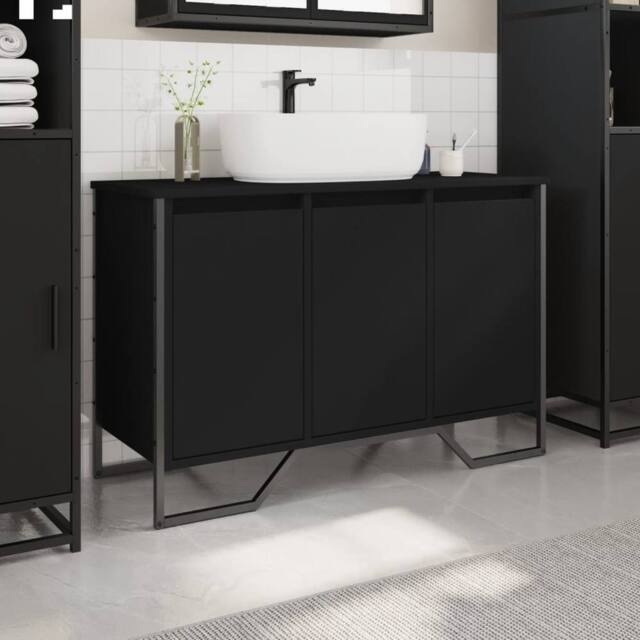 Berkfield Home Modern Bathroom Sink Cabinet Black 91x35x60 cm Engineered Wood - Size: 91 x 35 x 60 cm - image 1