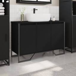 Berkfield Home Modern Bathroom Sink Cabinet Black 91x35x60 cm Engineered Wood - Size: 91 x 35 x 60 cm - thumbnail 1