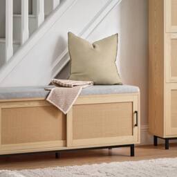 SoBuy Slim Shoe Cabinet - Rattan Doors & 6 Shelves - Modern Scandi in Light Oak - Size: 0.6m2 - thumbnail 9
