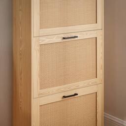 SoBuy Slim Shoe Cabinet - Rattan Doors & 6 Shelves - Modern Scandi in Light Oak - Size: 0.6m2 - thumbnail 3