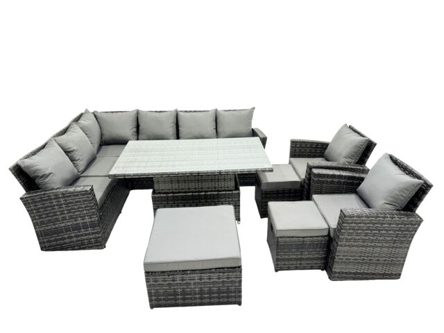 Fimous Poly Rattan Outdoor Patio Corner Sofa Set with 3 Stool, 2 Chairs in Dark Grey - image 1