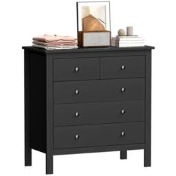 HOMCOM Modern Chest Of Drawers, 5 Drawer Unit Storage Chest for Bedroom in Black - thumbnail 2