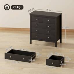 HOMCOM Modern Chest Of Drawers, 5 Drawer Unit Storage Chest for Bedroom in Black - thumbnail 3