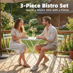 OUTSUNNY Outdoor Bistro Set Folding for 2 People White Green - thumbnail 5