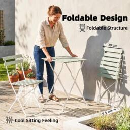 OUTSUNNY Outdoor Bistro Set Folding for 2 People White Green - thumbnail 4