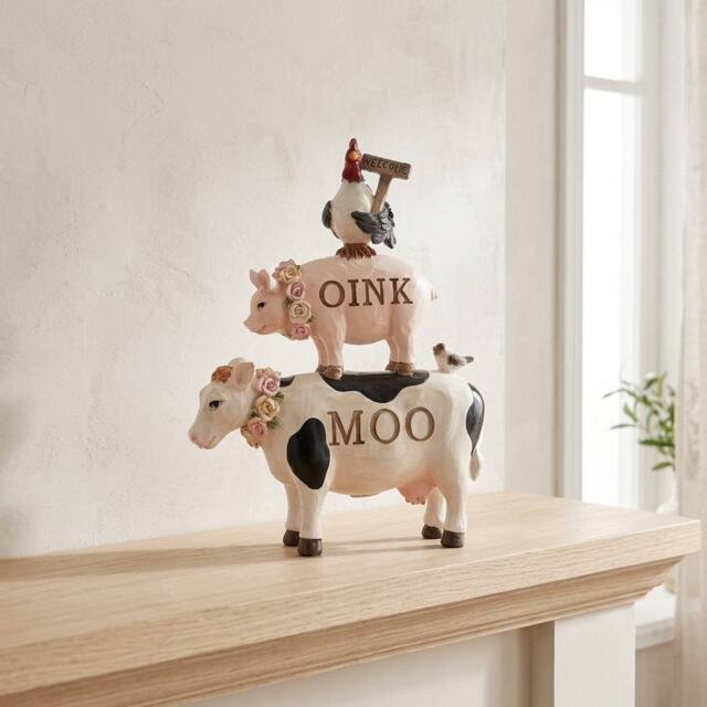 Garden Greatness Playful Resin Stacked Farm Animal Figurine - Size: 1 Pack - image 1