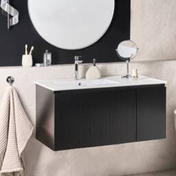 Wyld and Coco Black 100cm Wall-Mounted Vanity Unit with Built-In Ceramic Basin - thumbnail 1