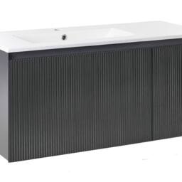 Wyld and Coco Black 100cm Wall-Mounted Vanity Unit with Built-In Ceramic Basin - thumbnail 2