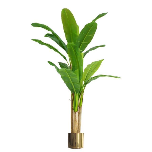 Leaf Artificial Banana Tree Tropical Plant HUGE 6ft Gold Metal Planter in Green - image 1