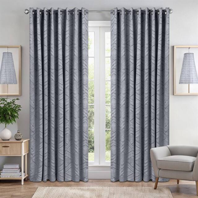 Luxury Living Triple Weave Geometric Aztec Print Ring Top Blackout Curtains in Silver - Size: 168 cm width x 137 cm drop - image 1