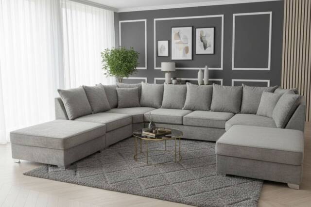 Stratus Interiors Easton Large U-Shaped Sofa in Soft Velvet Fabric in Grey - image 1