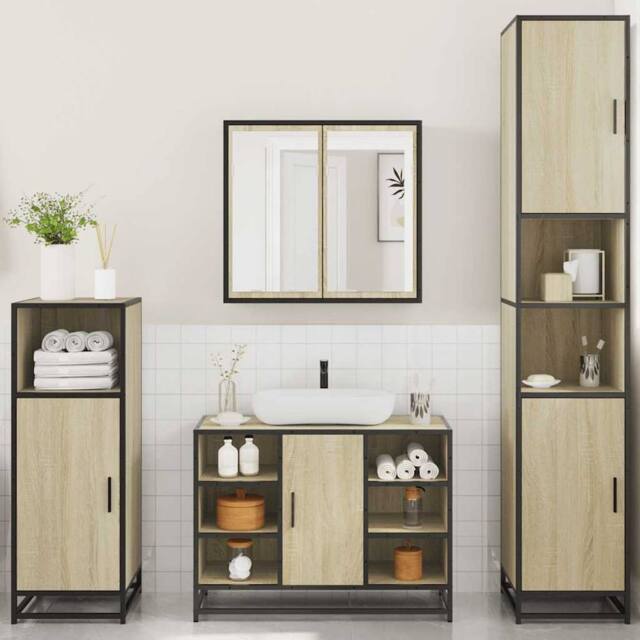 Berkfield Home Durable 4¬†Piece Bathroom Furniture Set¬†Sonoma Oak Engineered Wood in Light Brown - image 1