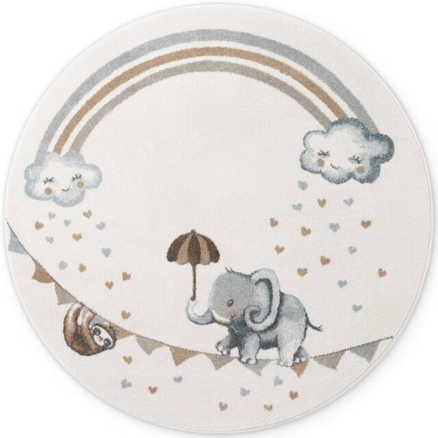 THE RUGS Villeroy & Boch Elephant Rainbow Boho Rug & Runner Kids Rug in Cream - Size: 160 cm diameter - image 1