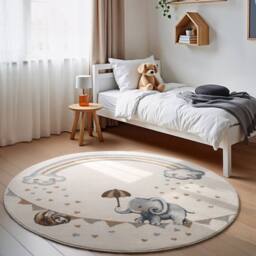 THE RUGS Villeroy & Boch Elephant Rainbow Boho Rug & Runner Kids Rug in Cream - Size: 160 cm diameter - thumbnail 8