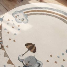 THE RUGS Villeroy & Boch Elephant Rainbow Boho Rug & Runner Kids Rug in Cream - Size: 160 cm diameter - thumbnail 7