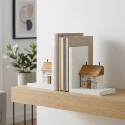 Garden Greatness Home Sweet Home House Bookends in White - Size: 2 Pack - thumbnail 1