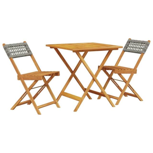 Berkfield Home 3 Piece Bistro Set Grey Poly Rattan & Solid Wood - image 1