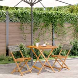 Berkfield Home 3 Piece Bistro Set Grey Poly Rattan & Solid Wood - thumbnail 2