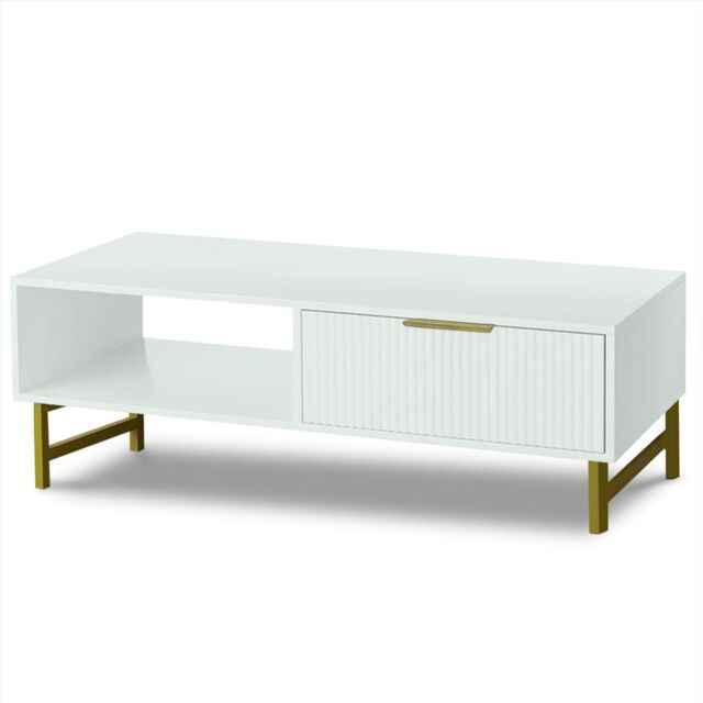 KOSY KOALA Modern White Coffee Table with Storage, Gold Metal Legs & Handles - Stylish Centre Table for Living Room & Lounge - image 1