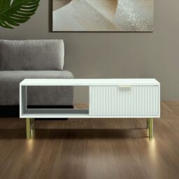KOSY KOALA Modern White Coffee Table with Storage, Gold Metal Legs & Handles - Stylish Centre Table for Living Room & Lounge - thumbnail 5