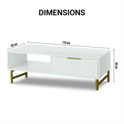 KOSY KOALA Modern White Coffee Table with Storage, Gold Metal Legs & Handles - Stylish Centre Table for Living Room & Lounge - thumbnail 6