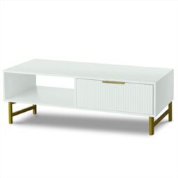KOSY KOALA Modern White Coffee Table with Storage, Gold Metal Legs & Handles - Stylish Centre Table for Living Room & Lounge - thumbnail 1