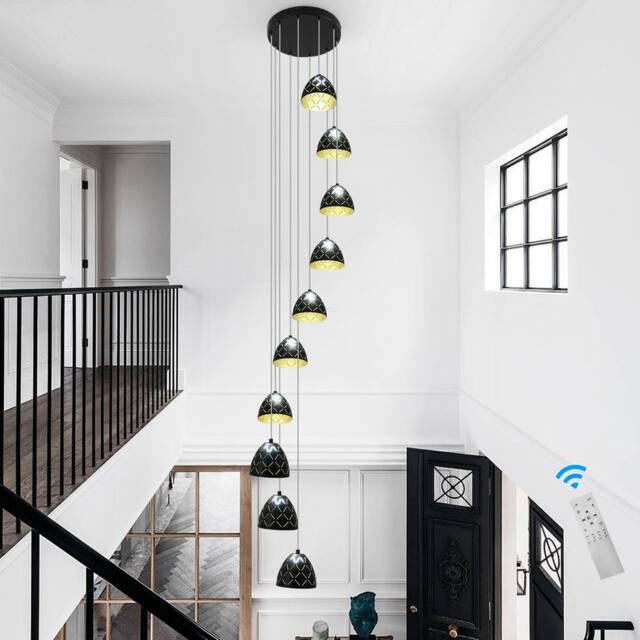 NIVOR 10 Light LED Dimmable Pendant Long Staircase Chandelier Adjustable 3M in Black - image 1