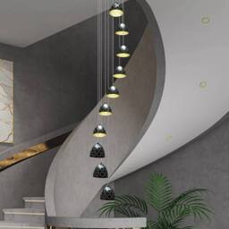 NIVOR 10 Light LED Dimmable Pendant Long Staircase Chandelier Adjustable 3M in Black - thumbnail 6