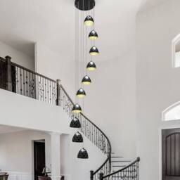 NIVOR 10 Light LED Dimmable Pendant Long Staircase Chandelier Adjustable 3M in Black - thumbnail 7