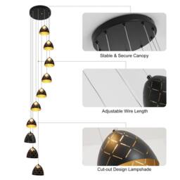 NIVOR 10 Light LED Dimmable Pendant Long Staircase Chandelier Adjustable 3M in Black - thumbnail 8