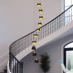 NIVOR 10 Light LED Dimmable Pendant Long Staircase Chandelier Adjustable 3M in Black - thumbnail 4