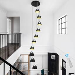 NIVOR 10 Light LED Dimmable Pendant Long Staircase Chandelier Adjustable 3M in Black - thumbnail 1