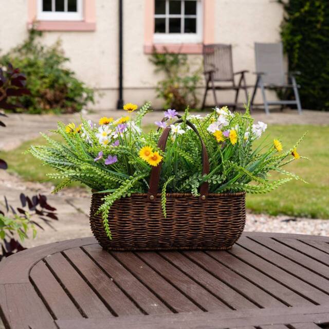 Scottish Everlastings Ltd 55cm Mixed Wildflower Outdoor Basket with Handles in Green - image 1
