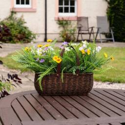 Scottish Everlastings Ltd 55cm Mixed Wildflower Outdoor Basket with Handles in Green