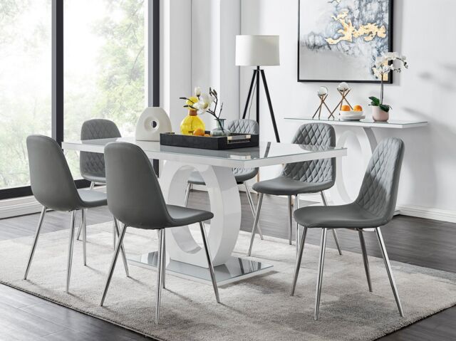 FurnitureboxUK Giovani 6-Seater Grey Glass Dining Table & 6 Corona Faux Leather Dining Chairs - image 1