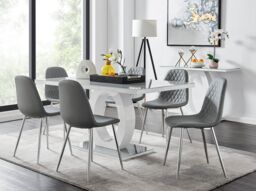 FurnitureboxUK Giovani 6-Seater Grey Glass Dining Table & 6 Corona Faux Leather Dining Chairs - thumbnail 1